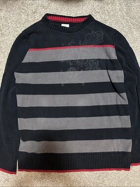 2000s 725 Affliction Style Striped Crewneck Sweater Skull Graphic Vintage